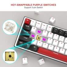 MageGee MK-Sky 65% Layout Hot Swappable Mechanical Keyboard Wired Gaming Keyboard Hot Swappable 68 Keys LED Backlight Mini Compact Keyboards for Laptop Windows PC Gamer Black White-Blue Switch - Black - View 4