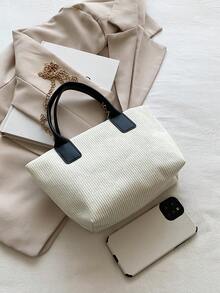 Foldable Chain Shoulder Tote Bag For Women, Large Capacity - White - View 2