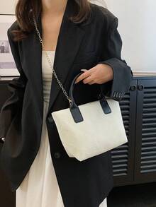 Foldable Chain Shoulder Tote Bag For Women, Large Capacity - White - View 8
