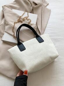 Foldable Chain Shoulder Tote Bag For Women, Large Capacity - White - View 3