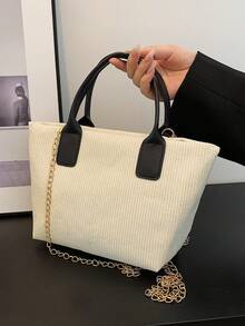 Foldable Chain Shoulder Tote Bag For Women, Large Capacity - White - View 9