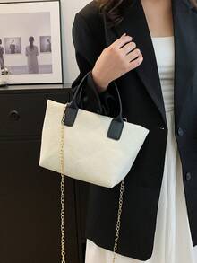 Foldable Chain Shoulder Tote Bag For Women, Large Capacity - White - View 1