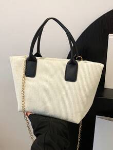 Foldable Chain Shoulder Tote Bag For Women, Large Capacity - White - View 4