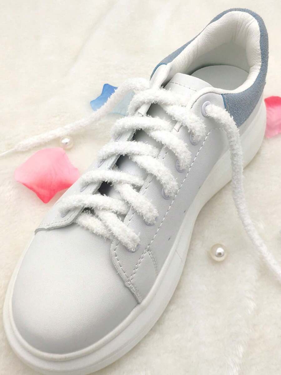 1pair Cute Plush Winter Shoe Laces - White - View 1