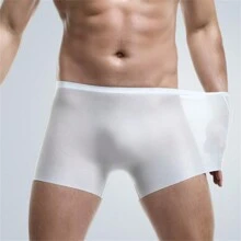 男士内裤1件装，3D冰丝平角内裤，无缝薄款平角裤，夏季运动短裤，透气 - 白色 - 查看 1