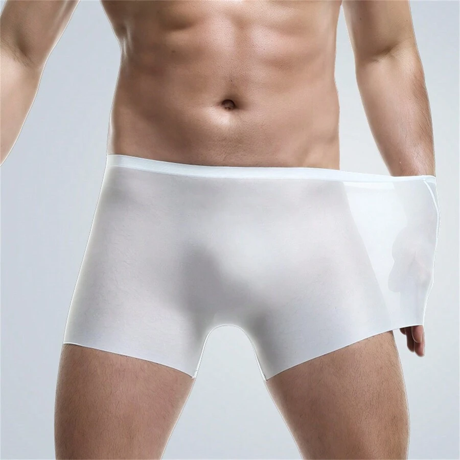 男士内裤1件装，3D冰丝平角内裤，无缝薄款平角裤，夏季运动短裤，透气 - 白色 - 查看 1