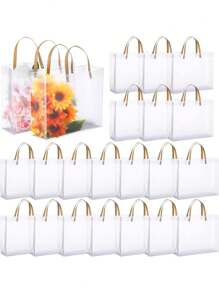 12入組/包霧面pvc禮品包裝派對禮物袋,帶手柄 - 無色 - 查看 1