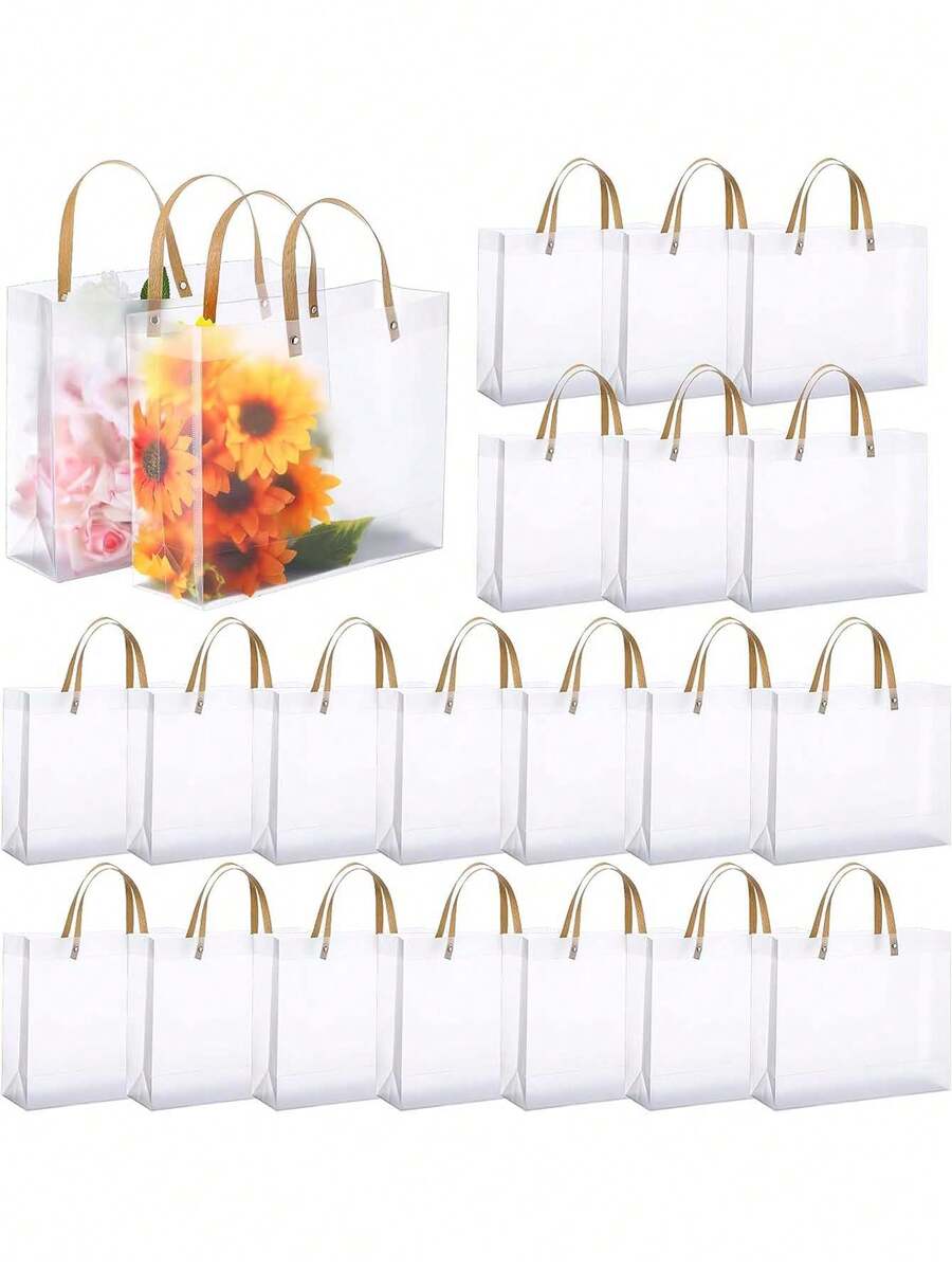 12入組/包霧面pvc禮品包裝派對禮物袋,帶手柄 - 無色 - 查看 1