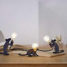 復古鼠檯燈鼠標桌子燈床側樹脂老鼠燈濃烈香調房間裝飾E14底座 - 黑色 - 查看 3