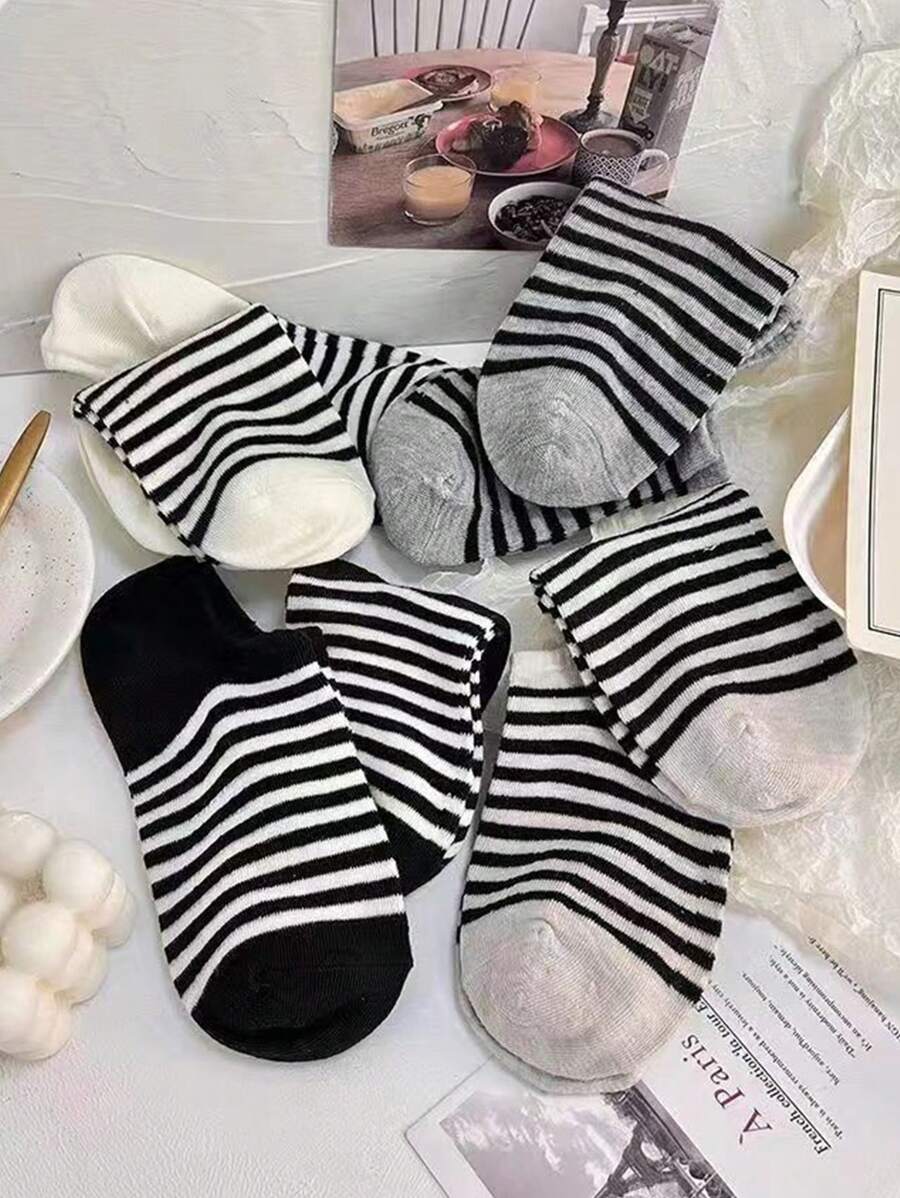 4双/套女士时尚条纹船袜，隐形袜 - 彩色 - 查看 1