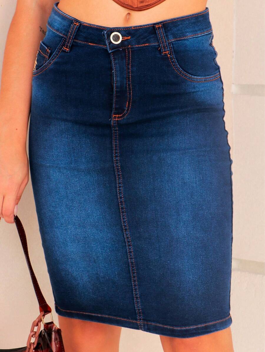 Women Denim Skirts - Rửa tối - Xem 1