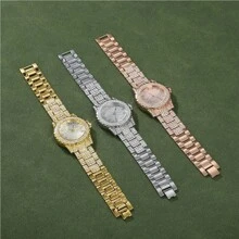 2pcs Set Women's Aluminum Alloy Waterdrop Rhinestone Watch & Bracelet Combo With Roman Pattern Dial, Night Light Pointer And Daily Decoration (box Not Include) - Gold - View 4