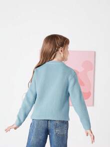 Balabala Áo len giữ nhiệt mềm mại Tween Girl cổ tròn đính sequin phù hợp cho mùa đông - Màu xanh lam - Xem 2