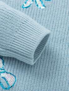 Balabala Áo len giữ nhiệt mềm mại Tween Girl cổ tròn đính sequin phù hợp cho mùa đông - Màu xanh lam - Xem 5