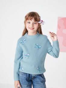 Balabala Áo len giữ nhiệt mềm mại Tween Girl cổ tròn đính sequin phù hợp cho mùa đông - Màu xanh lam - Xem 1