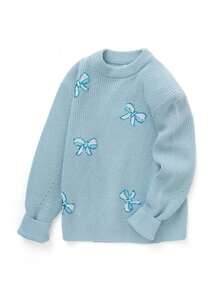 Balabala Áo len giữ nhiệt mềm mại Tween Girl cổ tròn đính sequin phù hợp cho mùa đông - Màu xanh lam - Xem 7