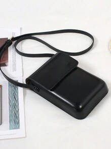 Minimalist Flap Crossbody Bag, Mini PU Leather Phone Purse, Women's Square Shoulder Bag (7.87*5.11*2.16) Inch - Black - View 6