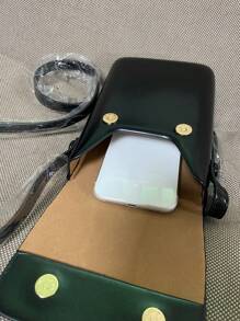 Minimalist Flap Crossbody Bag, Mini PU Leather Phone Purse, Women's Square Shoulder Bag (7.87*5.11*2.16) Inch - Black - View 10