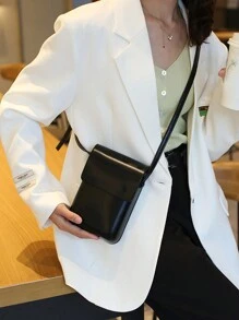 Minimalist Flap Crossbody Bag, Mini PU Leather Phone Purse, Women's Square Shoulder Bag (7.87*5.11*2.16) Inch - Black - View 4