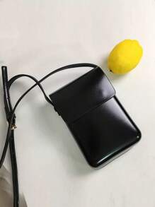 Minimalist Flap Crossbody Bag, Mini PU Leather Phone Purse, Women's Square Shoulder Bag (7.87*5.11*2.16) Inch - Black - View 2