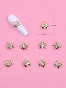 10 件万圣节指甲装饰饰品水钻蜘蛛形金色水晶 3D 指甲首饰适用于万圣节 DIY 工艺品 - 金色 - 查看 2