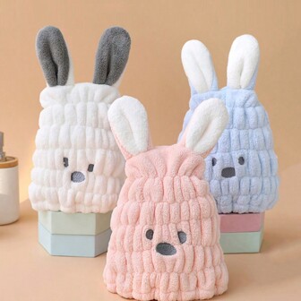 1 件可爱卡通珊瑚绒兔耳干发帽毛巾速干浴帽淋浴毛巾适用于美容院、酒店运动、家庭必需品、毛巾、皮肤护理