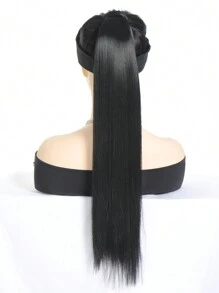 60cm Black Long Straight Ponytail Hairpieces For Women Hairstyles Synthetic Fake Ponytail Wrap Around Clip In Hair Tail - Black - View 4