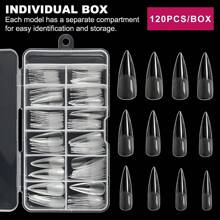 120 Chiếc Nửa Mờ Dài Nhọn Giả Móng Tay Trong 12 Kích Cỡ Móng Tay Nối Dài/Nghệ Thuật/Tự Làm, hộp Trong Suốt Gói Ấn Vào Móng Tay Đồ Dùng Làm Móng - Trong sáng - Xem 4