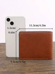 HOVI'S 男士錢包男性短款鈔票夾男青年簡約時尚多卡設計荔枝紋水平拼接pu皮夾 - 卡其色 - 查看 7