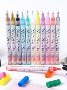 Set Di 12 Pennarelli Per Graffiti Per Unghie, Pennarello Per Unghie Con Pennino Sottile Per Disegnare Linee Astratte Con Dettagli Floreali E Design Impermeabile - Utensili Per Graffiti Unghie Per Forniture Di Nail Art