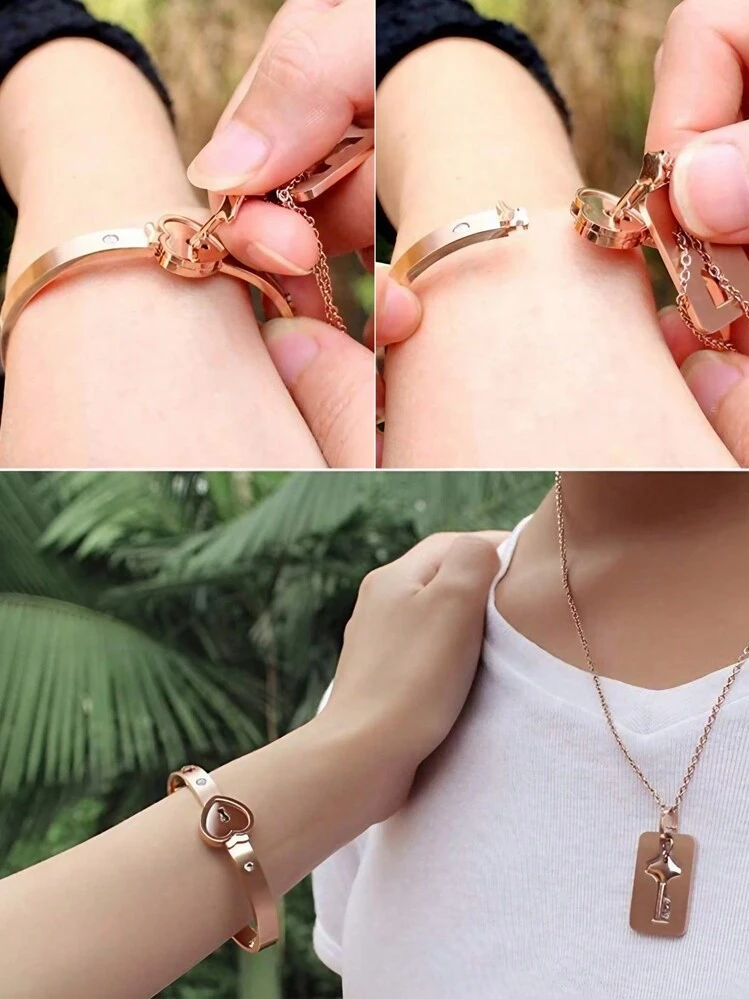 Pulsera Con Candado Y Collar Con Llave: Joyería Para Parejas De Acero De Titanio, Regalo Romántico Para El Día De San Valentín, Cumpleaños, Navidad, Boda, Aniversario Feliz Sencillez | En Línea