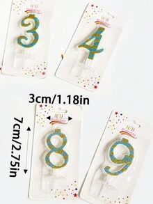 Blue Stripe & Glitter 0-9 Number Birthday Party Cake Candle
