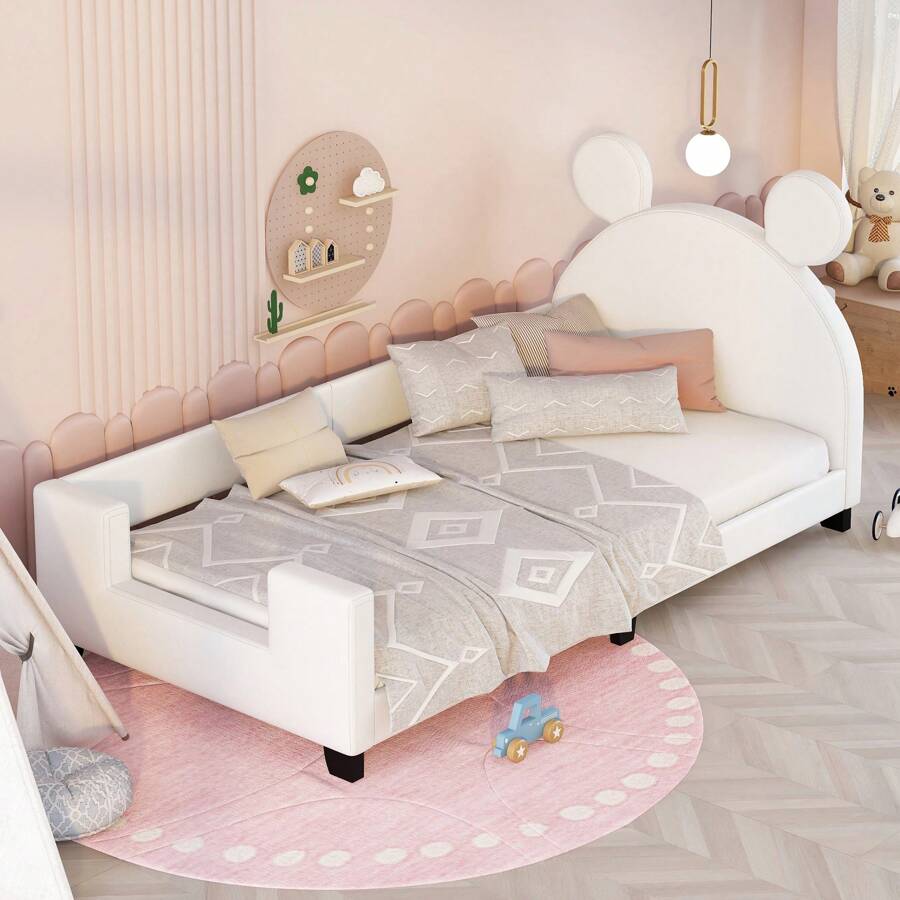 Nestfair Twin Size Upholstered Daybed with Carton Ears Shaped Headboard