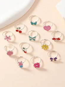 1 Bộ/12 Điều Chỉnh Hợp Kim Hoa Bướm Anh Đào, Nhẫn Hình Trái Tim Nhỏ Giọt Dầu Tác Dụng Cho Bé Gái - Nhiều màu - Xem 3