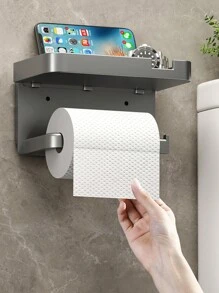 1個灰色掛壁式紙巾盒(無需鑽孔固定),家庭浴室、廚房、手巾收納必備 - 灰色 - 查看 1
