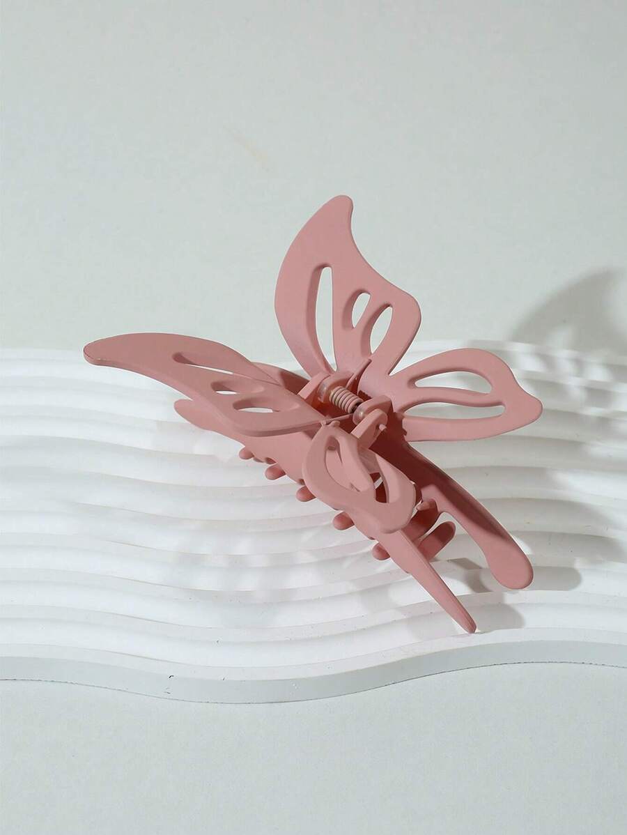 1pc Pink Butterfly Design Hollow Out Hair Claw Clip, Suitable For Daily Use - Pink - View 1