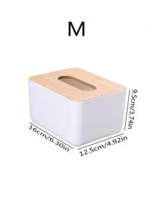 1入組木紋蓋式桌面紙巾盒,適用於家居 - 白色 - 查看 5