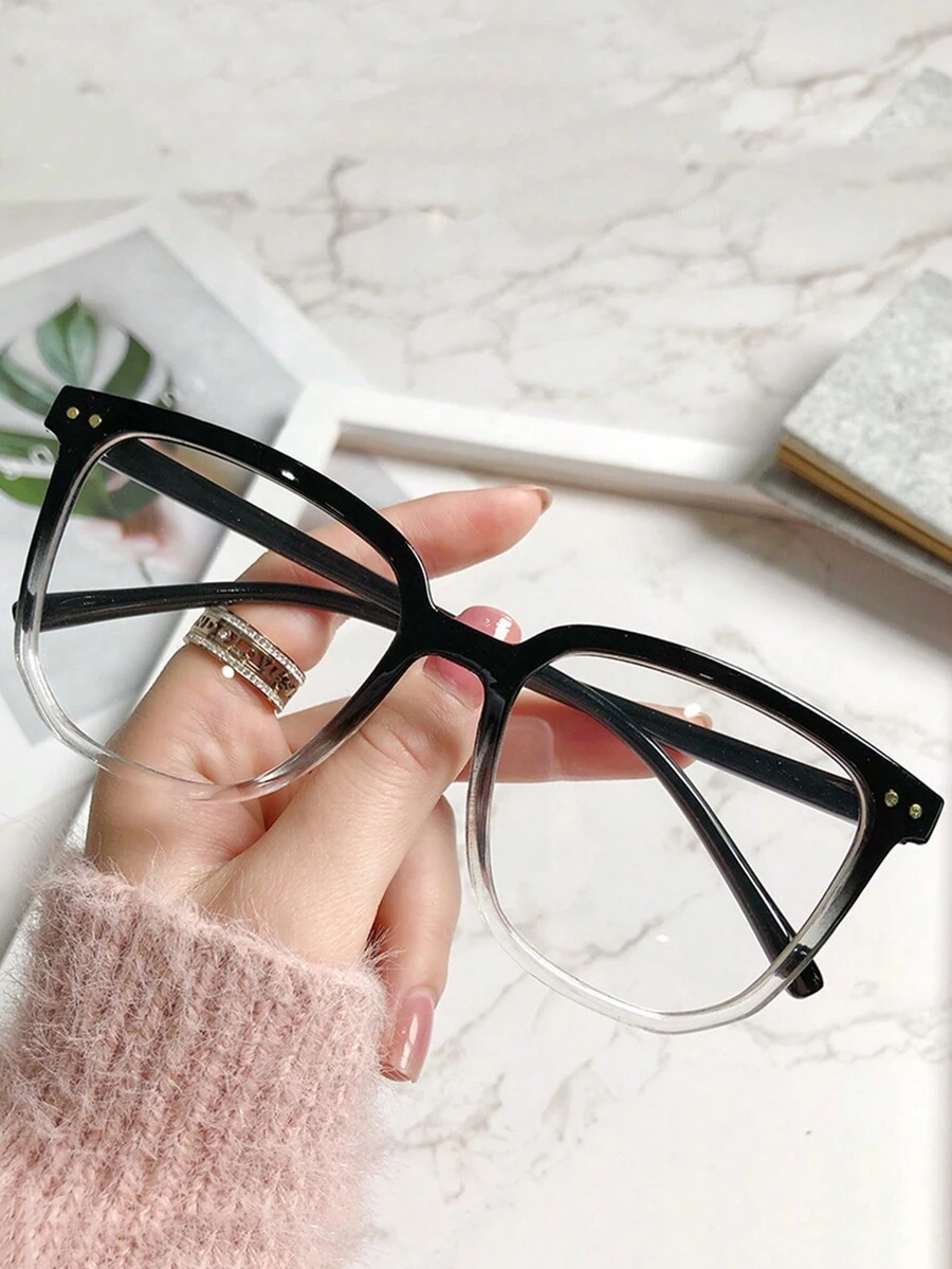 1pc Fashionable Square Plastic Eyeglasses - Black and White - View 1