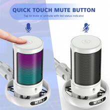 1 件白色 Njsj USB 电脑麦克风兼容 /// 智能手机，带触摸静音、RGB 氛围灯、增益旋钮和显示器插孔，适用于游戏/流媒体 - 白色 - 查看 3