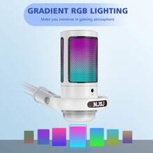 1 件白色 Njsj USB 电脑麦克风兼容 /// 智能手机，带触摸静音、RGB 氛围灯、增益旋钮和显示器插孔，适用于游戏/流媒体 - 白色 - 查看 6