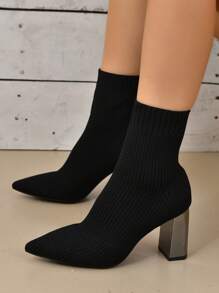 Của phụ nữ Đen Đàn hồi Đan Giày bốt vớ , Linh hoạt Giữa bắp chân Giày ống , Giày cao gót Mắt cá chân Giày ống Ngắn , Giày cưới nam - màu đen - Xem 1
