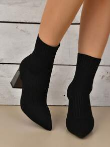 Của phụ nữ Đen Đàn hồi Đan Giày bốt vớ , Linh hoạt Giữa bắp chân Giày ống , Giày cao gót Mắt cá chân Giày ống Ngắn , Giày cưới nam - màu đen - Xem 6