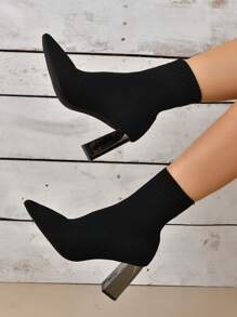 Của phụ nữ Đen Đàn hồi Đan Giày bốt vớ , Linh hoạt Giữa bắp chân Giày ống , Giày cao gót Mắt cá chân Giày ống Ngắn , Giày cưới nam - màu đen - Xem 3