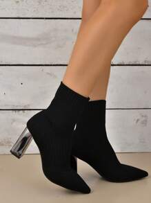 Của phụ nữ Đen Đàn hồi Đan Giày bốt vớ , Linh hoạt Giữa bắp chân Giày ống , Giày cao gót Mắt cá chân Giày ống Ngắn , Giày cưới nam - màu đen - Xem 5