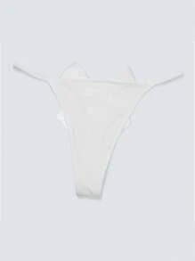 女士性感蝴蝶結丁字褲 - 白色 - 查看 4