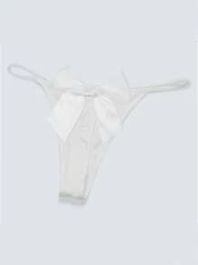 女士性感蝴蝶結丁字褲 - 白色 - 查看 3
