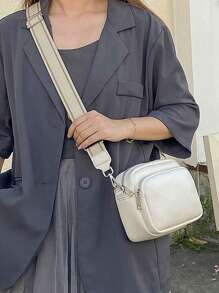 时尚公文包式单肩包，容量大，多个拉链口袋，可斜挎或肩背，适合女性日常通勤，商务休闲女包，非常适合办公室、商务和工作 - 米色 - 查看 3