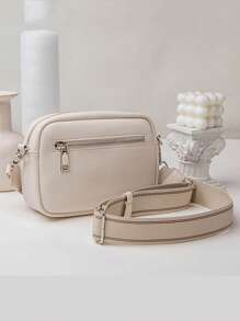 时尚公文包式单肩包，容量大，多个拉链口袋，可斜挎或肩背，适合女性日常通勤，商务休闲女包，非常适合办公室、商务和工作 - 米色 - 查看 5