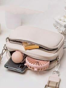 时尚公文包式单肩包，容量大，多个拉链口袋，可斜挎或肩背，适合女性日常通勤，商务休闲女包，非常适合办公室、商务和工作 - 米色 - 查看 10