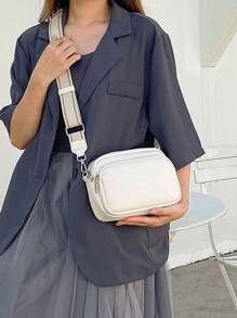 时尚公文包式单肩包，容量大，多个拉链口袋，可斜挎或肩背，适合女性日常通勤，商务休闲女包，非常适合办公室、商务和工作 - 米色 - 查看 7